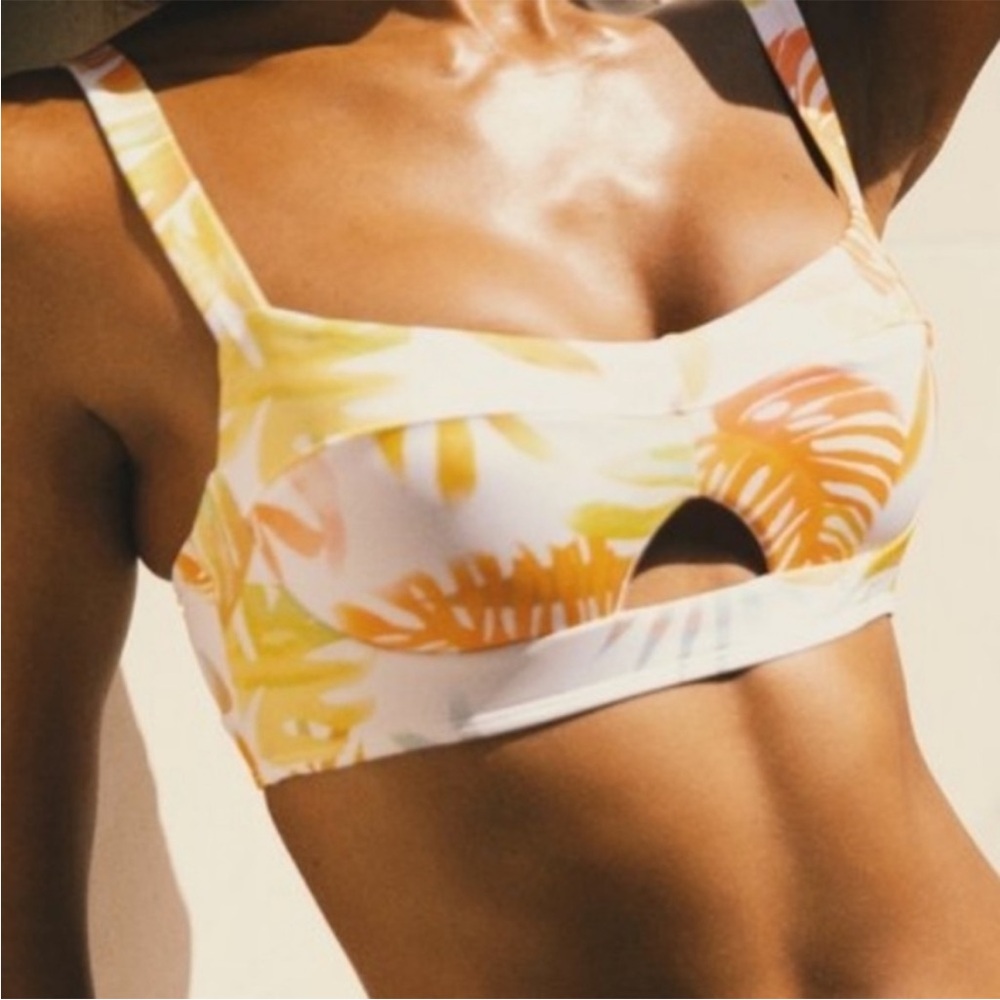 NWOT L*Space Flora Floral Bikini Top Orange Yellow Large